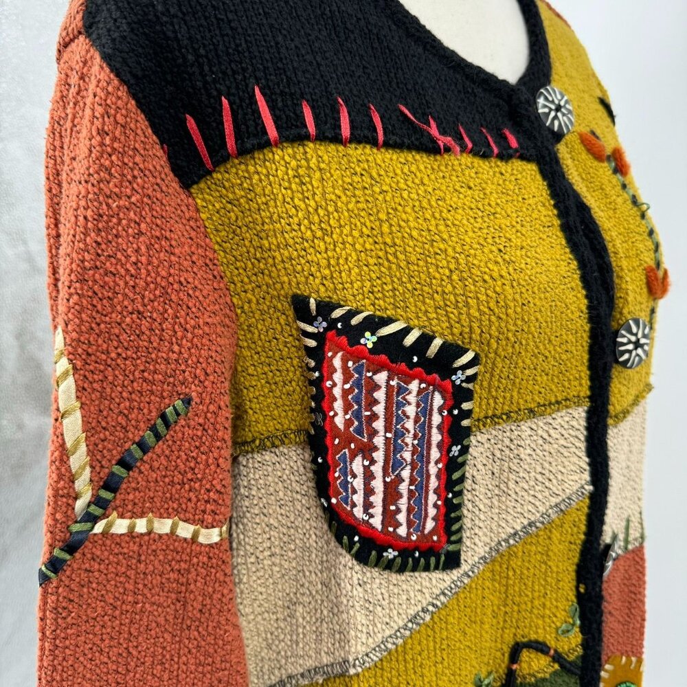 Indigo Moon Embroidered Patchwork Cardigan - image 5